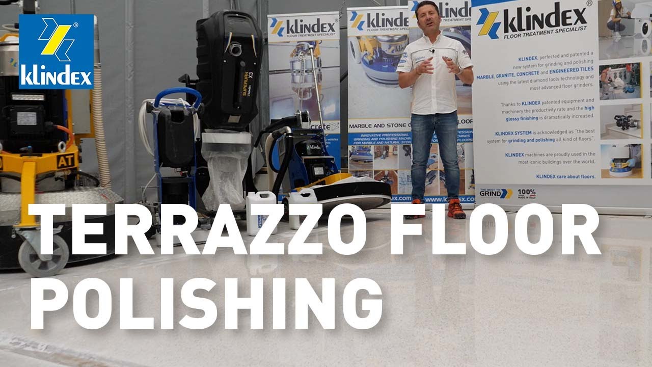In situ terrazzo. Terrazzo floor polishing with Klindex system.