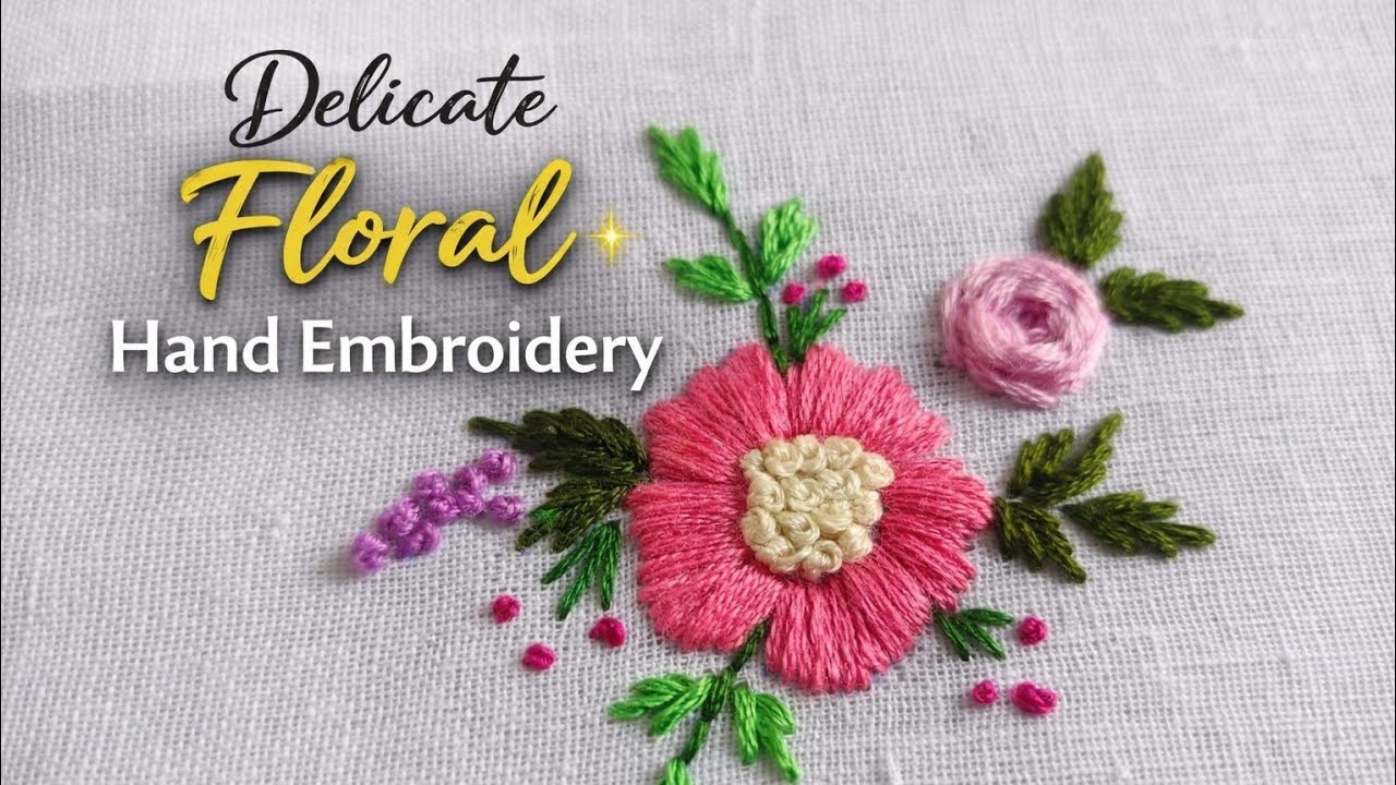 Delicate Floral Hand Embroidery ✨ | Small & Easy Flower Design   Floral Embroidery for Beginners