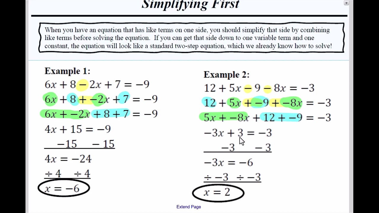 Mini-Lesson - Solving Equations that Require Simplifying First