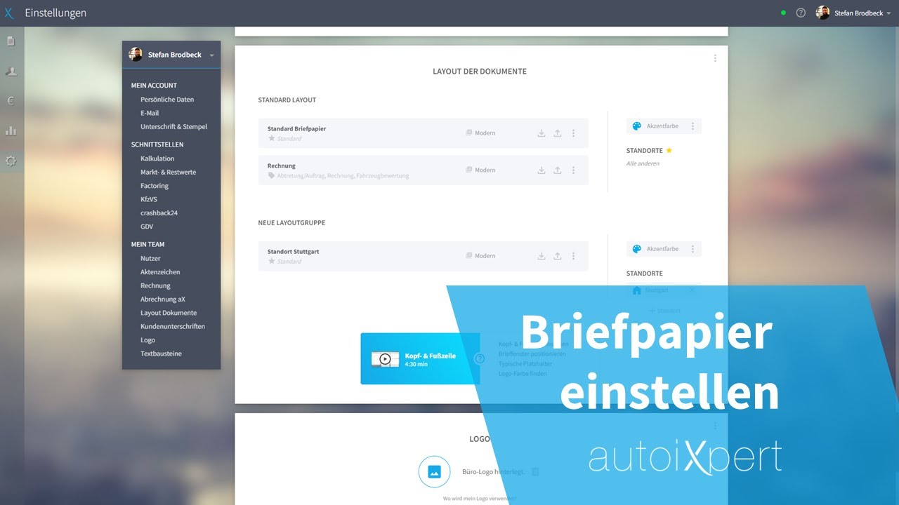 Gutachtenlayout erstellen, Unterschrift und Stempel hochladen - autoiXpert KFZ-Gutachten-Software