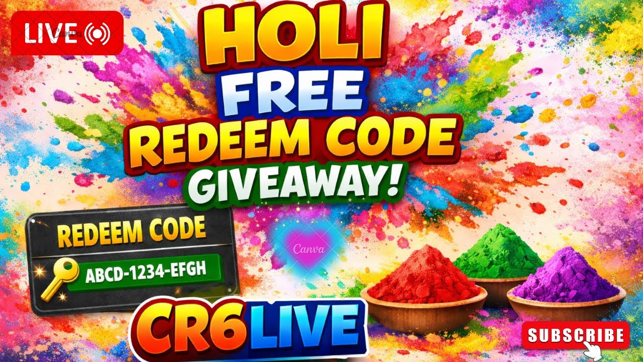 LIVE HOLI 2026 FREE FIRE 👉 REDEEM CODE 📉 15,KILL+ BOOYAH👉 (CUSTOM GIVE WAY) TANDING  SHOTS VIDEO