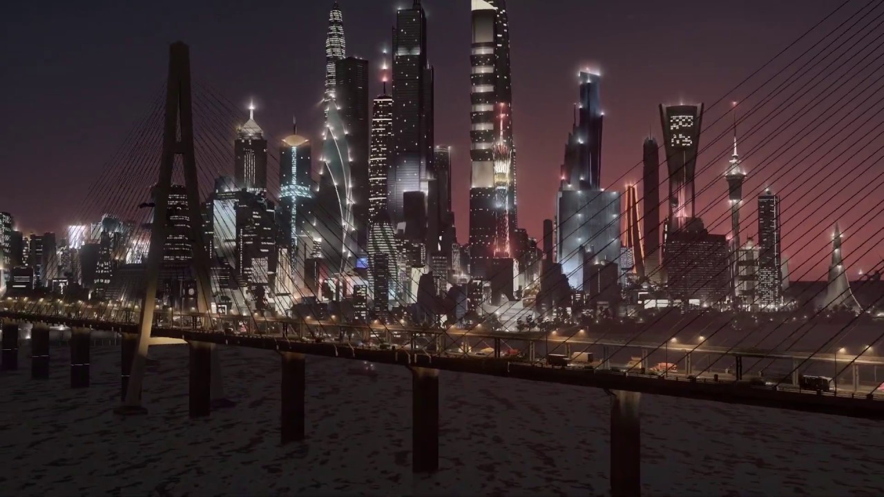 Cities: Skylines - Low Hover Through A Futuristic Metropolis