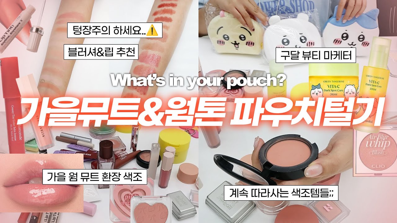 ⚠️텅장주의⚠️가을뮤트 & 웜톤 코덕 직장인 파우치털기💸 (구달 뷰티마케터, 블러셔 덕후, 가을 웜 뮤트 메이크업, 가을딥톤, 갈웜립 추천, 매트립 러버) | 윤새 Yoonsae