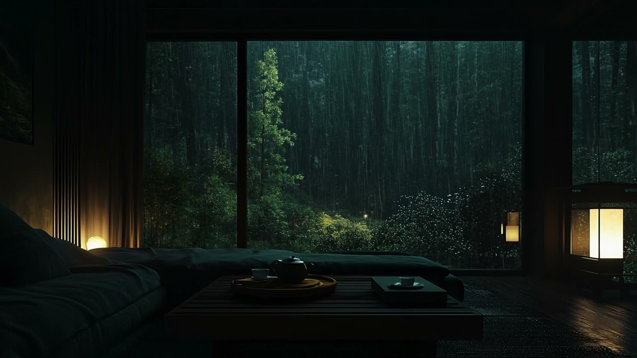 Rain Whispering Through the Peaceful Garden 🌧 (No Ads) | A Dark Bedroom Night for Deep Sleep & Rest