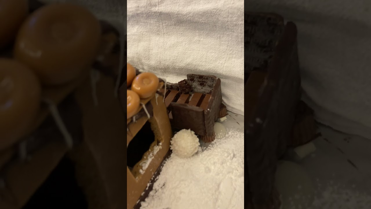 Take a peek inside: Smoke in the gingerbread house before it gets wrecked&hellip;.for real