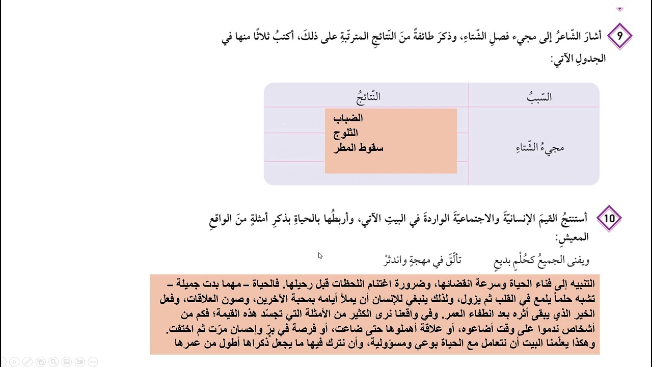 حل أسئلة إرادة الحياة /الصف التاسع/ الوحدة السابعة