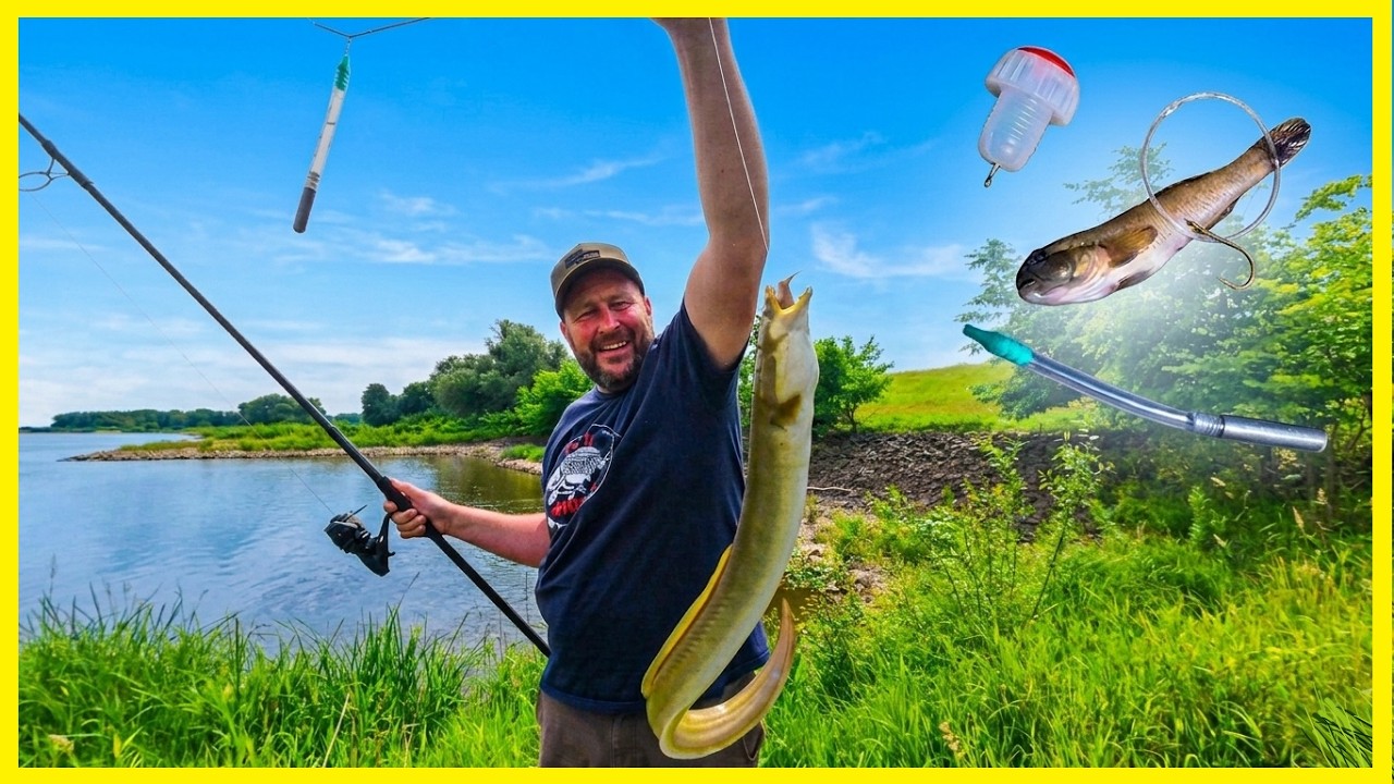 Angeln am Fluss auf Aal mit Grundel als K&ouml;derfisch auf dicke Elb-Aale und Zander