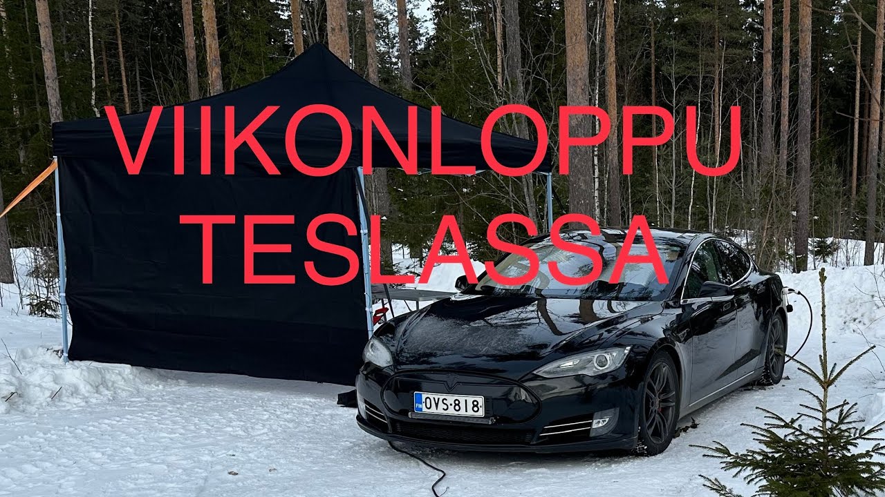 Asuttiin viikonloppu Teslassa talvella
