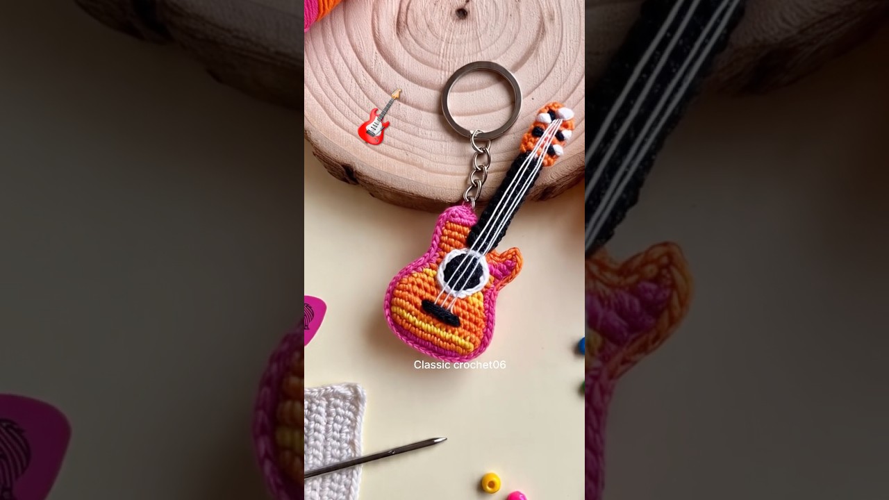 Crochet mini guitar 🎸 keychain for you 🎸#ytshorts #shorts #shortvideo #short #shortsfeed #crochet