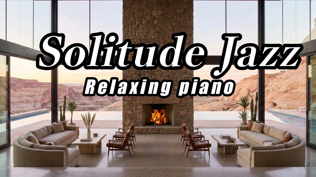 4-Hour Solitude Jazz Piano for Deep Sleep - Luxury Desert Resort & Cozy Fireplace Ambience