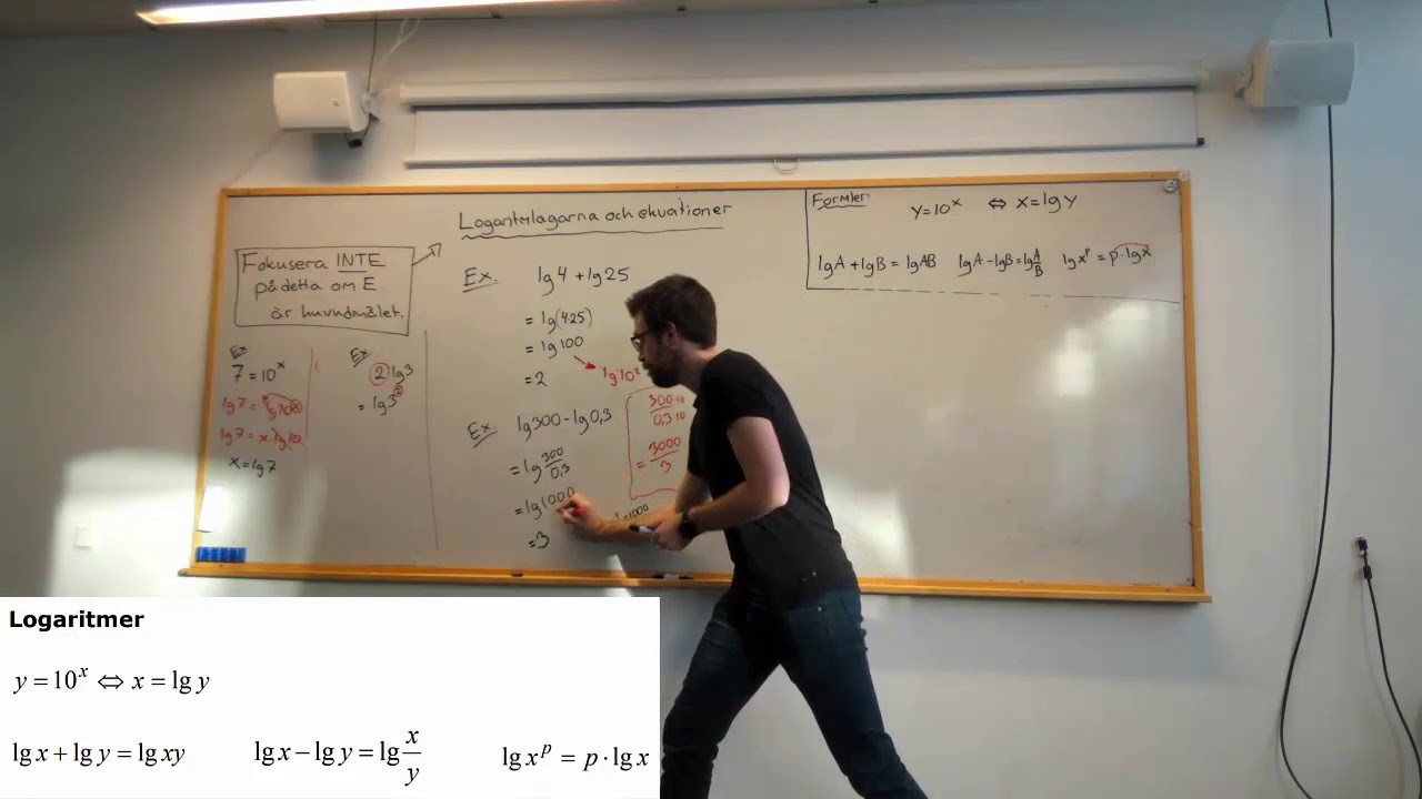 Matematik 2: LOGARITMLAGARNA och EKVATIONER DÄR LOGARITMER INGÅR (logaritmekvationer)