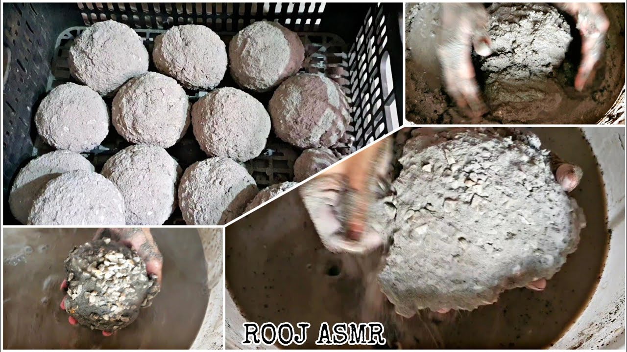 ASMR ♡ Stoney Sand Cement Balls & Chunks Crumbles (Dry/Water/Dipping) Super Satisfying Pasteplay🤤🖤