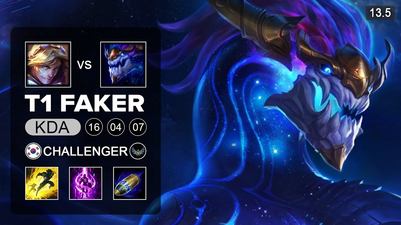 T1 Faker Aurelion Sol vs Ezreal Mid - KR Challenger - Patch 13.5 Season 13