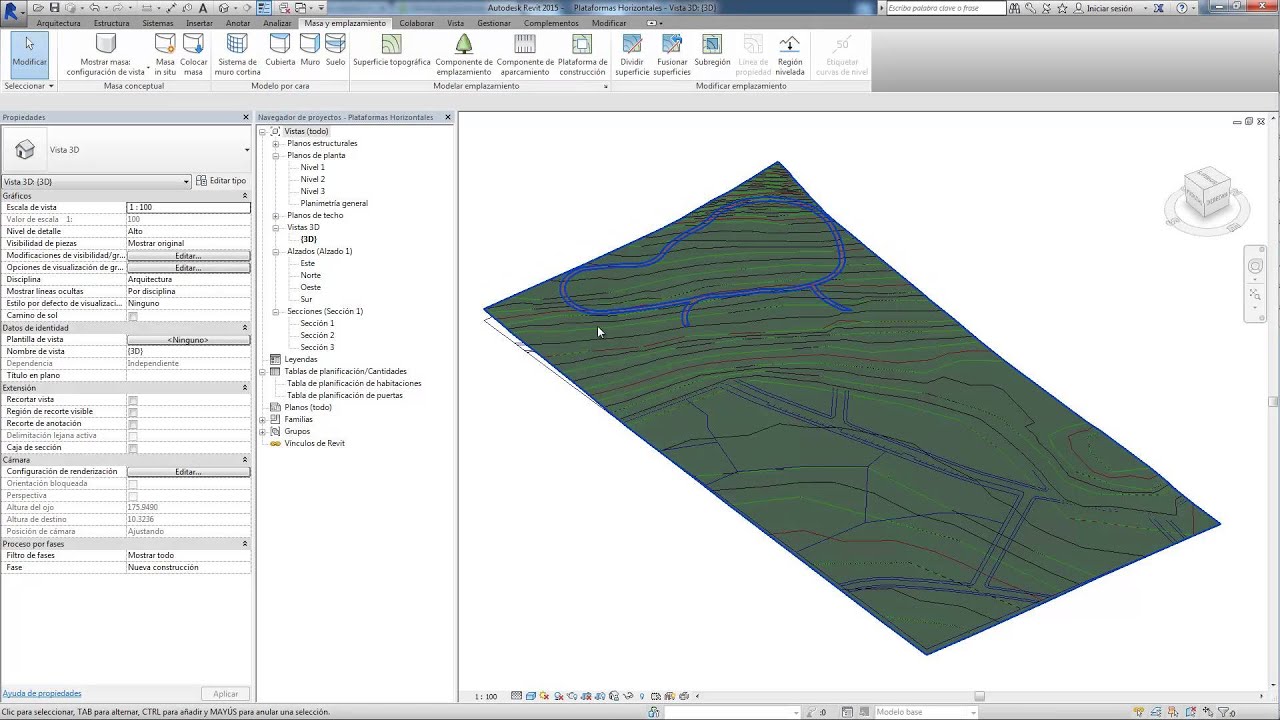 Revit: Calles horizontal creada con Plataforma de construcción