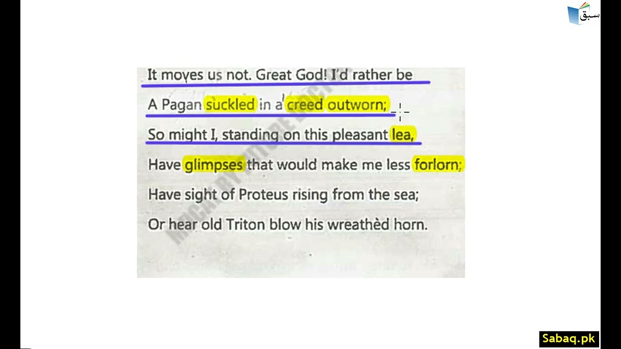 The world is Too Much With Us Part 1, English Lecture | Sabaq.pk |