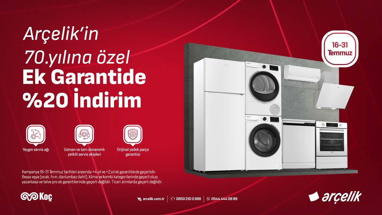 Ar&ccedil;elik'in 70.yılına &Ouml;zel Ek Garantide %20 İndirim!