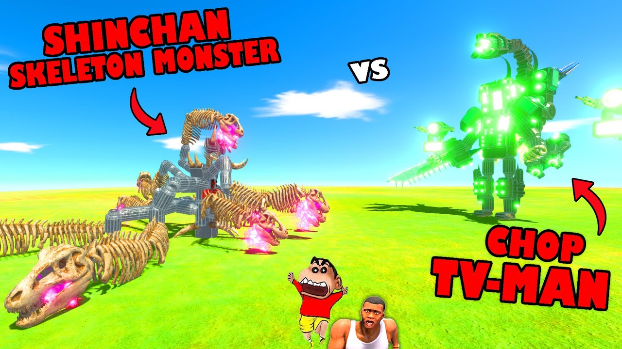 NEW UNITS - MULTI HEAD SKELETON BOT vs AI TV-MAN with ROCKETS in Animal Revolt Battle SHINCHAN CHOP