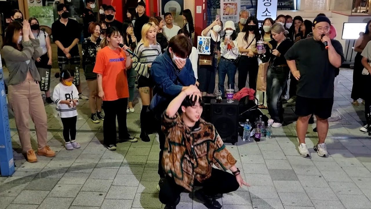 FRIDAY. RED CREW: GANGYONG. EXHILARATING IMPROMPTU INTERACTIVE BUSKING WITH ONLOOKER. HONGDAE.