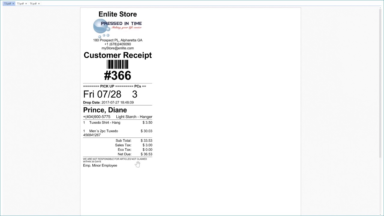 Invoice Documents | Enlite POS | Dry Cleaning POS