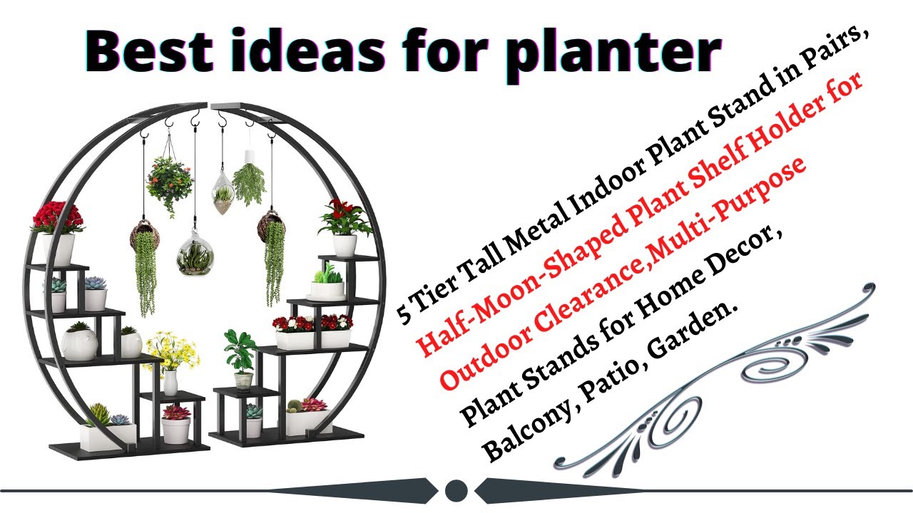 5 Tier Tall Metal Indoor Plant Stand in Pairs, Half Moon Shaped Plant Shelf Holder for Outdoor Clear