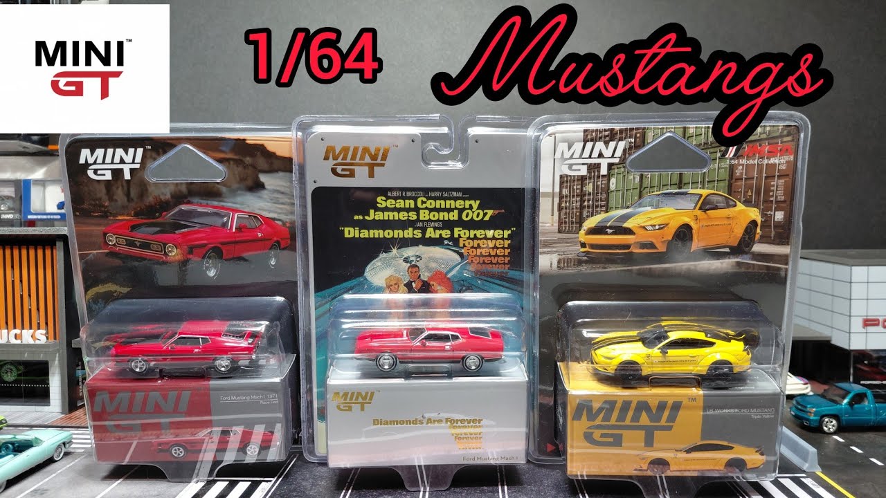 Распаковка и обзор 3 моделей MINI GT Mustang в масштабе 1/64.