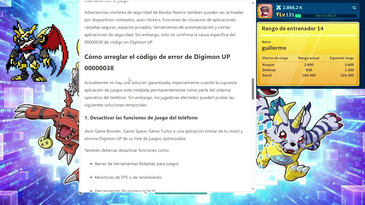 Digimon UP- codigo 00000038 error