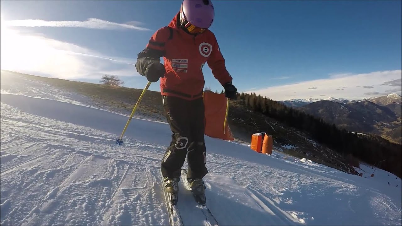 Skiing exercise, edge and slide for intermediate skier