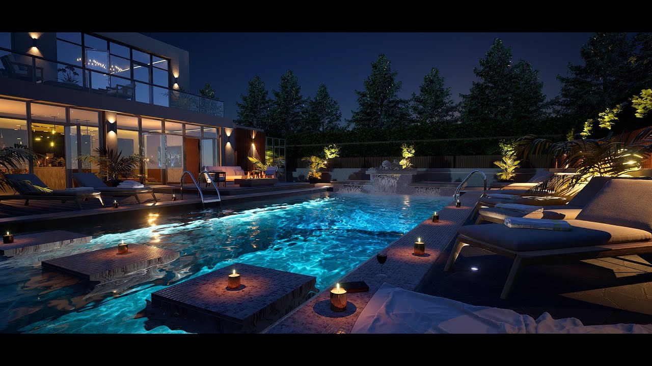 Relax By A Private Luxury Pool At An Exclusive Modern Mansion | Fall Asleep Fast | 8Hrs | 4K