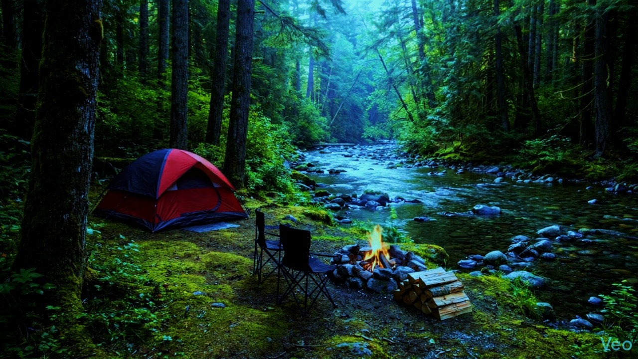 Cozy Campfire Beside the Forest River | Soothing Stream Sounds for Deep Sleep