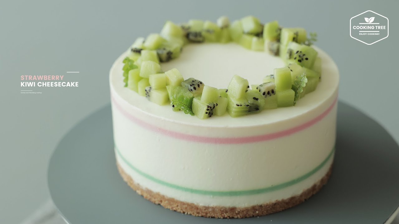 🍓딸기와 🥝키위를 가득! 넣은 노오븐 치즈케이크 만들기 : No-Bake Strawberry Kiwi Cheesecake Recipe | Cooking tree