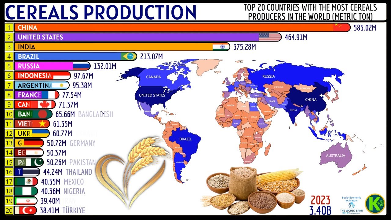 TOP 20 COUNTRIES WITH THE MOST CEREALS PRODUCERS IN THE WORLD