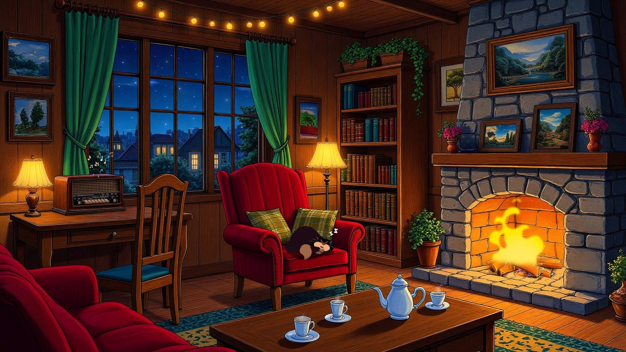 it's vintage jazz playing on a cozy night, 1940s | cozy ambience | relax, study and sleep