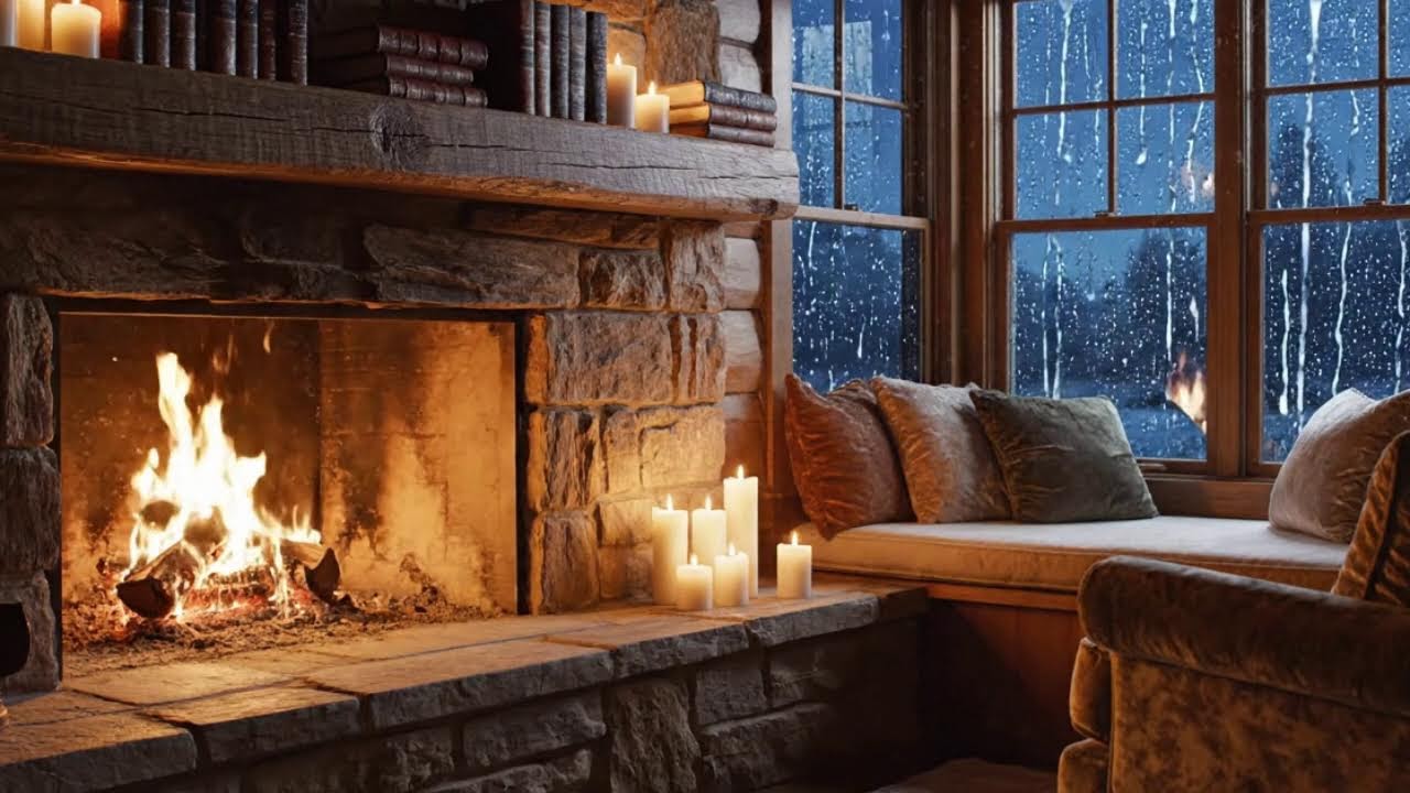 Live Cozy Fireplace & Rain Ambience | ASMR for Relaxation