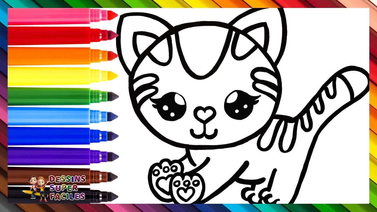 Comment Dessiner Un Chat 🐱 Dessiner Et Colorier Un Chat Mignon 🐈🌈 Dessins Pour Les Enfants