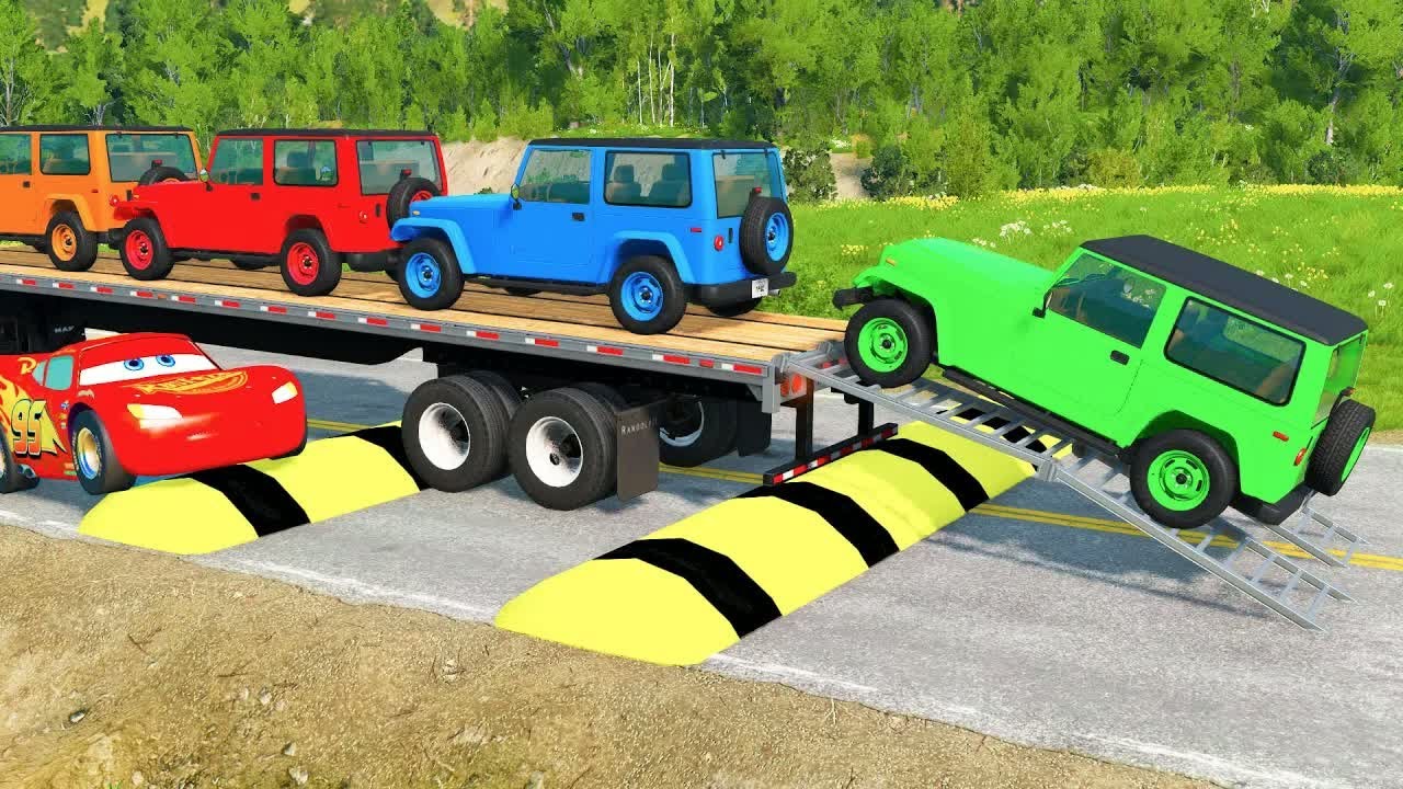 Flatbed Truck McQueen | Transportation with Truck - Pothole vs Car #3 | BeamNG.Drive Gameplay