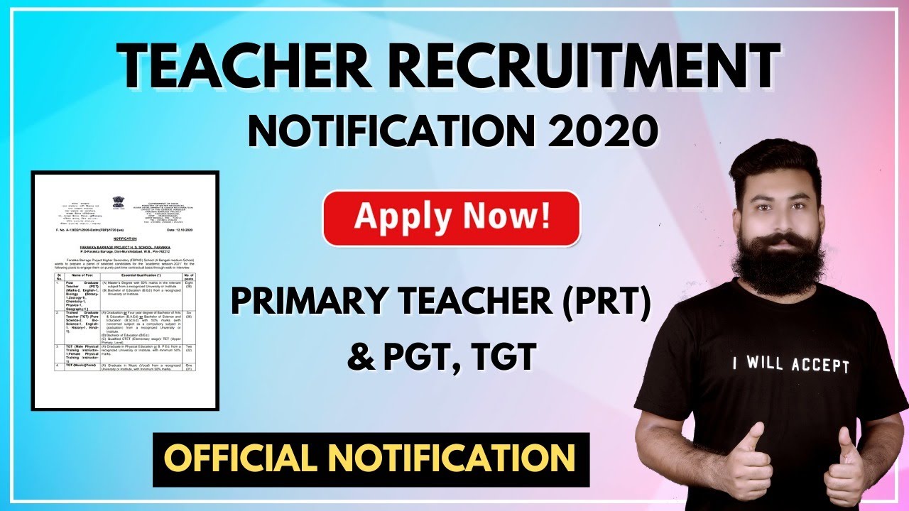 Primary Teacher Recruitment Notification 2020 | PRT, PGT, TGT Recruitment 2020