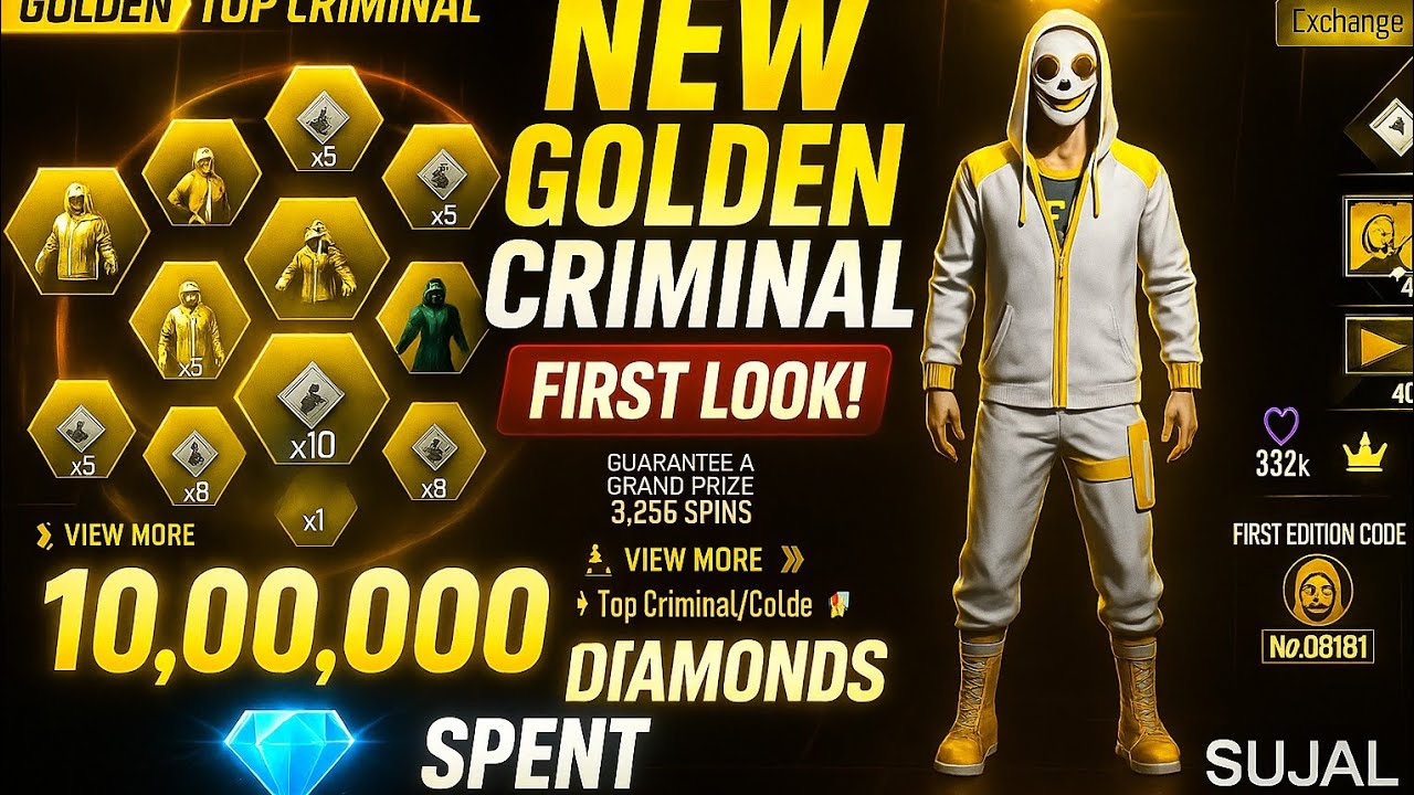 Golden Criminal Bundle UNLOCKED with 10 Lakh Diamonds 💎 | Free Fire 2025 Spin