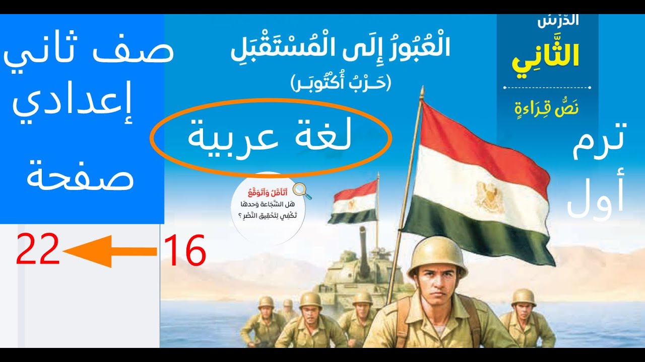 الدرس الثاني الغبور الي المستقبل حرب اكتوبر صفحة 17 الى 22  عربي صف ثاني اعدادي رم اول منهج 2026