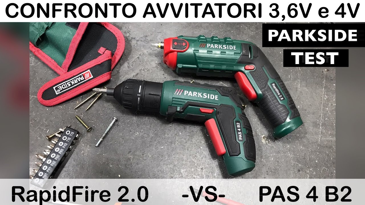 Confronto avvitatori PARKSIDE lidl. PAS 4 B2. e del RAPIDFIRE 2.0 da 3.6V e del 4 in 1 4V. prova