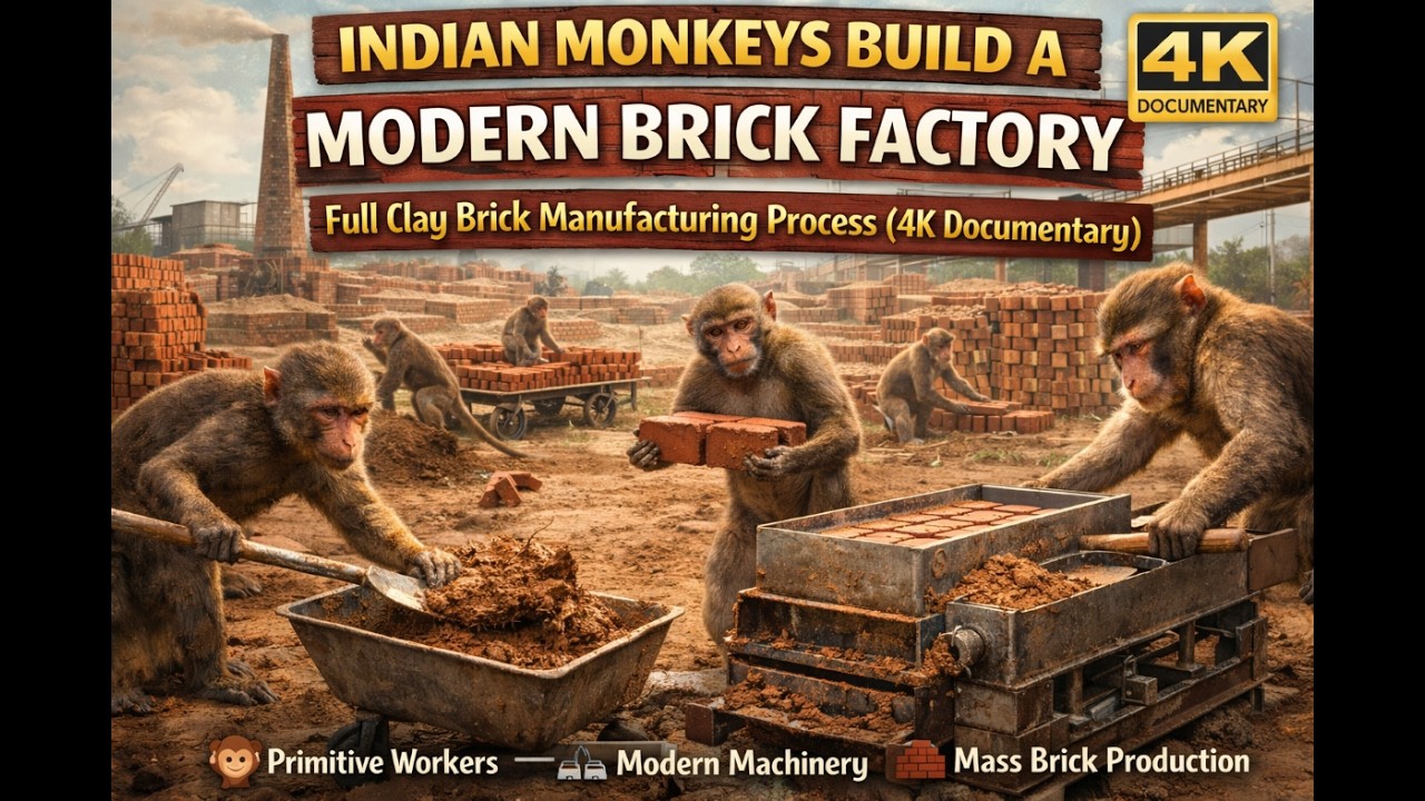 Indian Monkeys Build a Modern Brick Factory  Full Clay Brick Manufacturing Process 4K Documentary