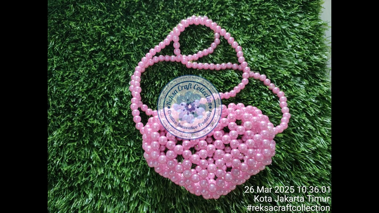 Koleksi Tas Mini Mote Manik Manik Mutiara Motif Hati Love Warna Pink