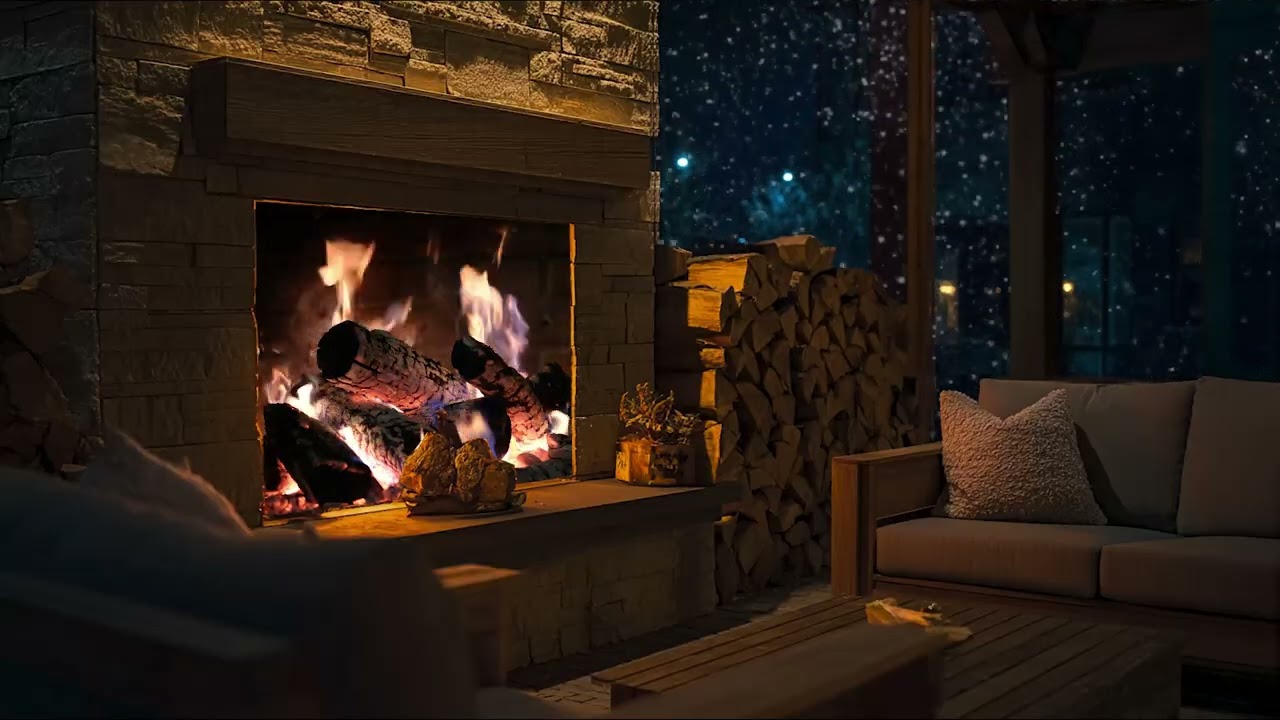 3 Hours Fireplace Sounds at Night 🔥🌨️ | Snowfall Ambience for Deep Sleep