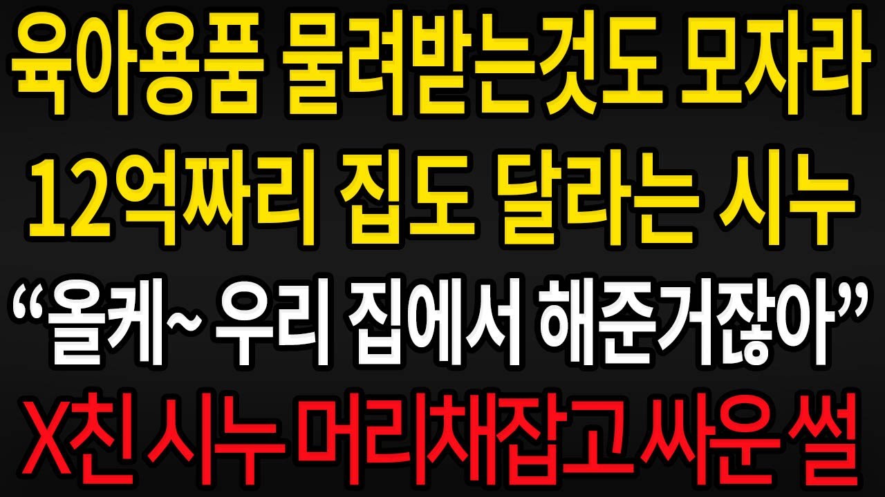 (사이다사연) 육아용품 물려받는 것도 모자라 12억짜리 집도 달라는 X친 시누 머리채 잡고 싸운 썰 / 실화사연 / 라디오사연