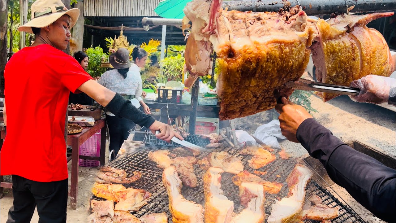 Yummy Grilled Pork with Special Sauce in Preah Dak Village, Siem Reap Province