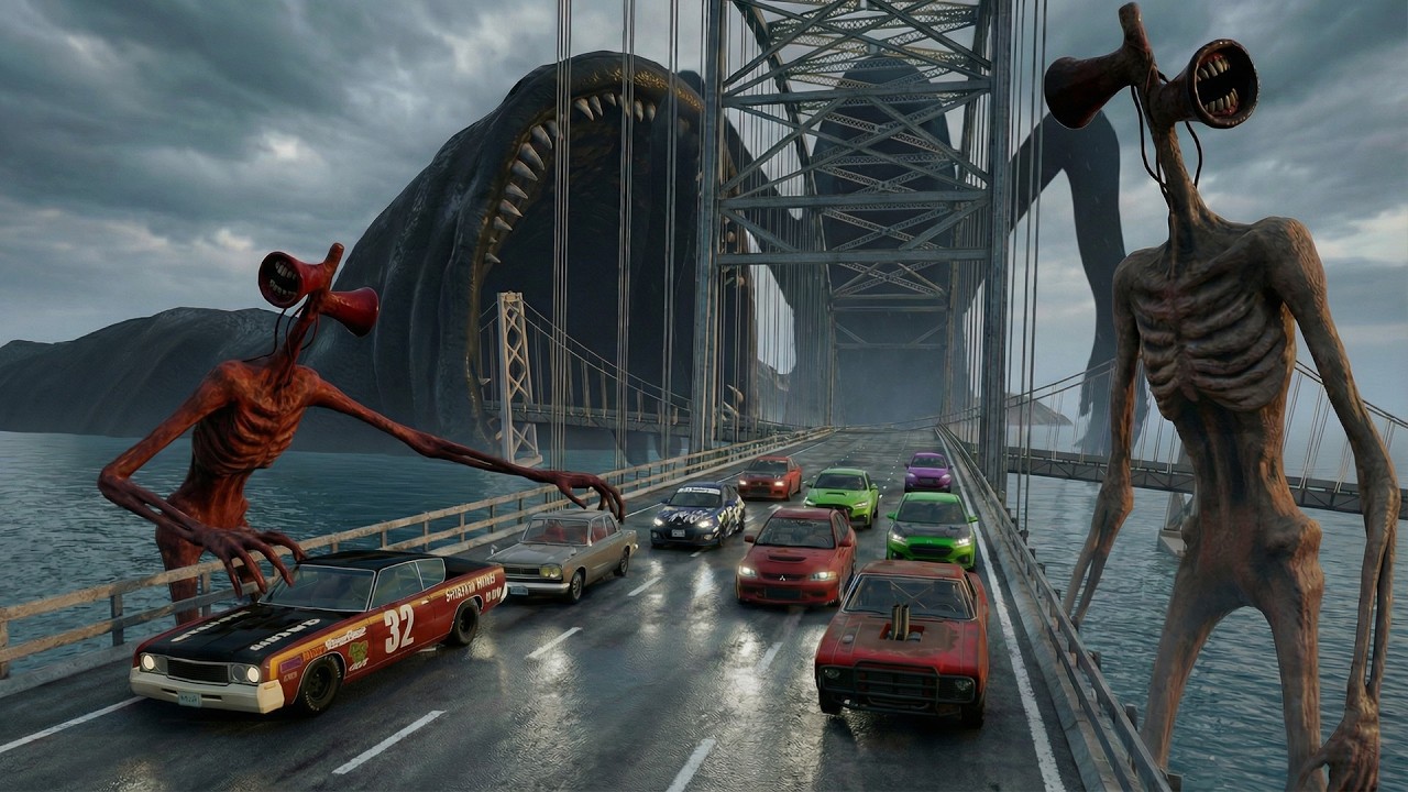 SEA EATER SIREN HEAD BLOOP ATACKED BRIDGE AND MY CARS