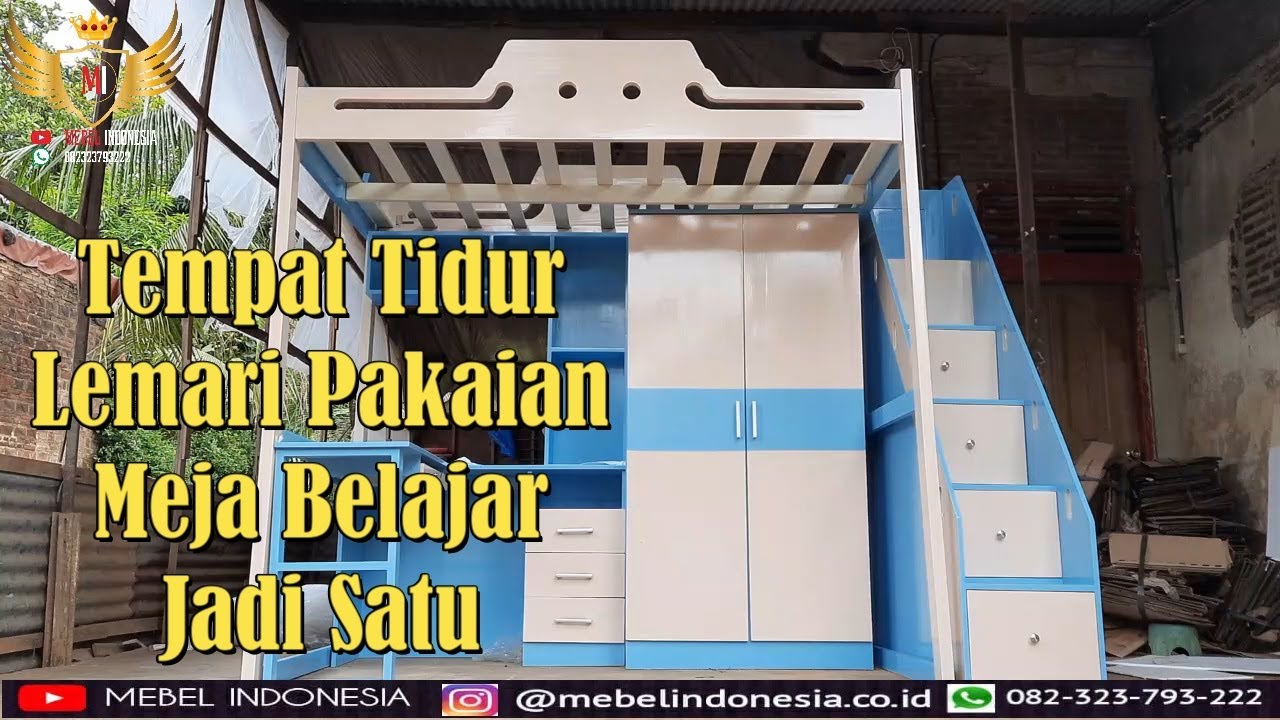 Tempat Tidur Tingkat Lemari Pakaian Meja Belajar Jadi 1