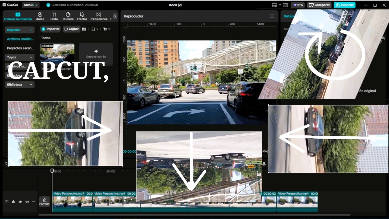 CapCut,como cambiar de perspectiva, posicionar videos en pista de tiempo y reproducir