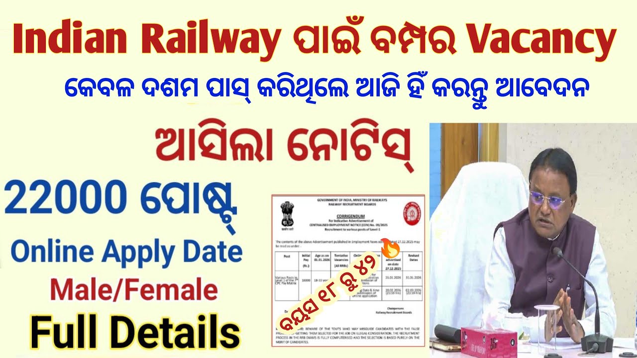 Railway Group D Apply Date 2026 | Odisha Candidates Apply Online | RRB Group D Vacancy Latest Update