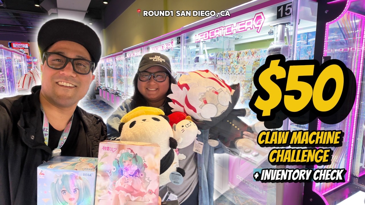 $50 CLAW MACHINE CHALLENGE AT ROUND1 SAN DIEGO #クレーンゲーム #clawmachine #tips #arcade #round1