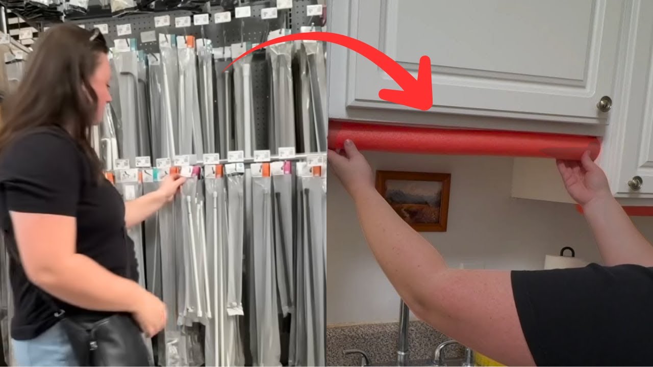 Stick a Walmart tension rod under your kitchen cabinet - this is brilliant!